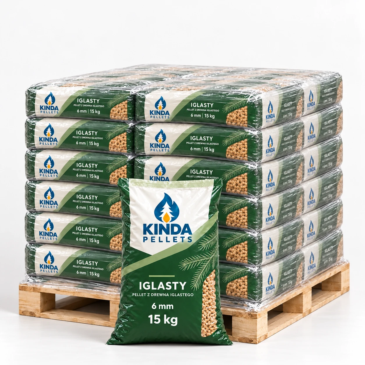 Pellet premium z drewna iglastego 6 mm · 750 kg (50 worków × 15 kg)