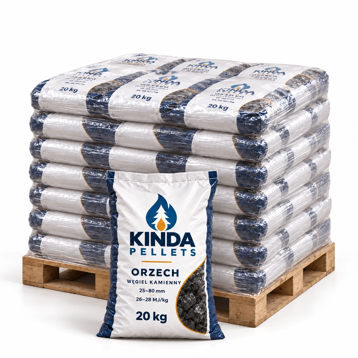 Węgiel kamienny orzech 25–80 mm, 26–28 MJ/kg · 760 kg (38 worków × 20 kg)
