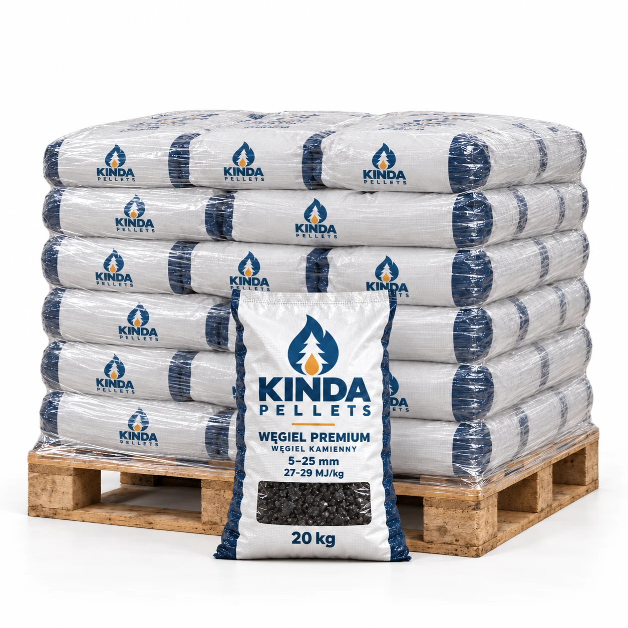 Węgiel kamienny Premium 5–25 mm, 27–29 MJ/kg · 760 kg (38 worków × 20 kg)