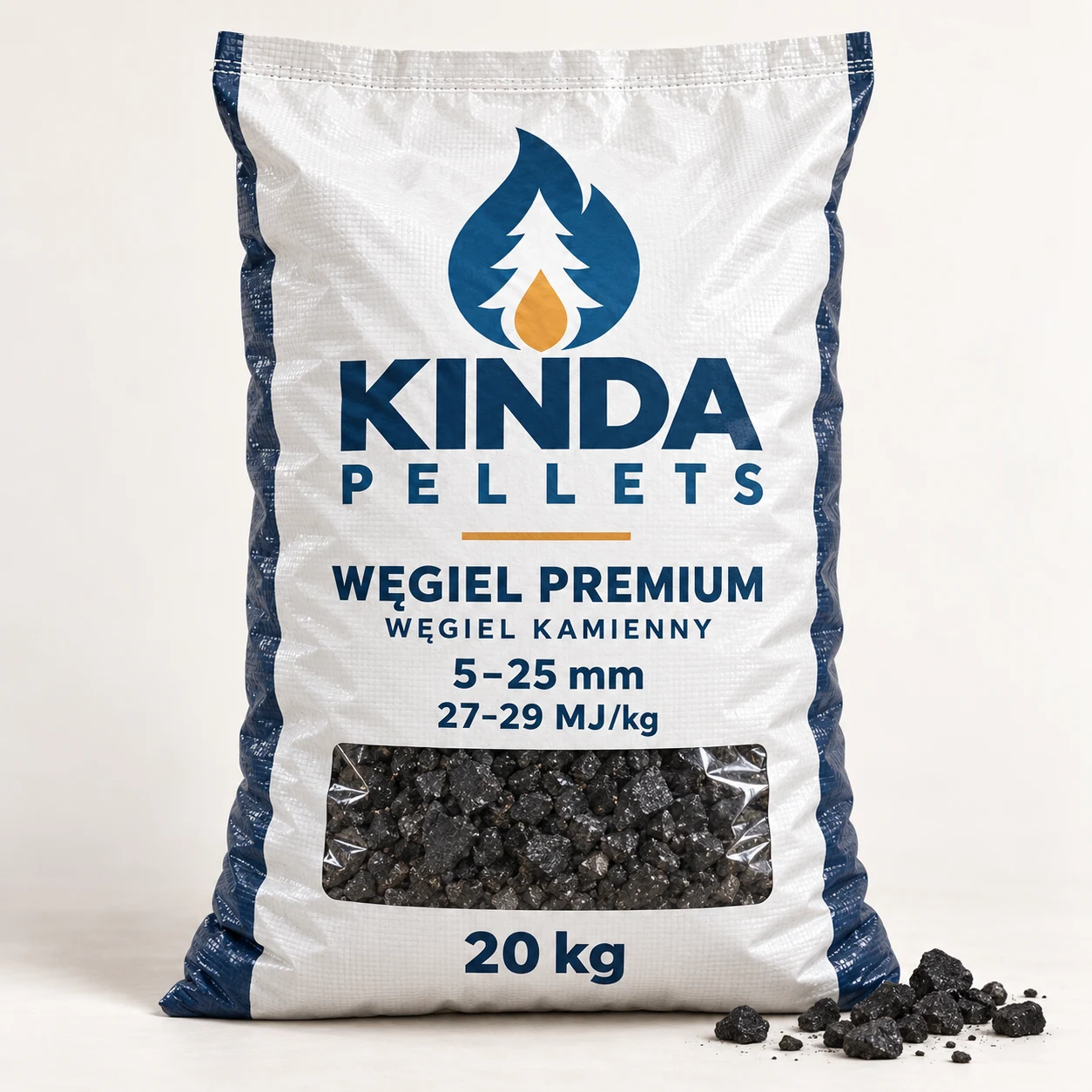 Węgiel kamienny Premium 5–25 mm, 27–29 MJ/kg · paleta 1000 kg (50 × 20 kg)