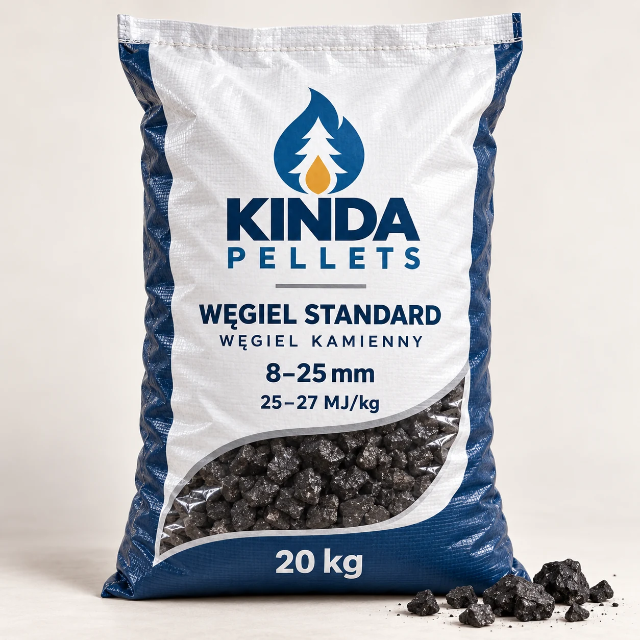 Węgiel kamienny Standard 8–25 mm, 25–27 MJ/kg · paleta 1000 kg (50 × 20 kg)