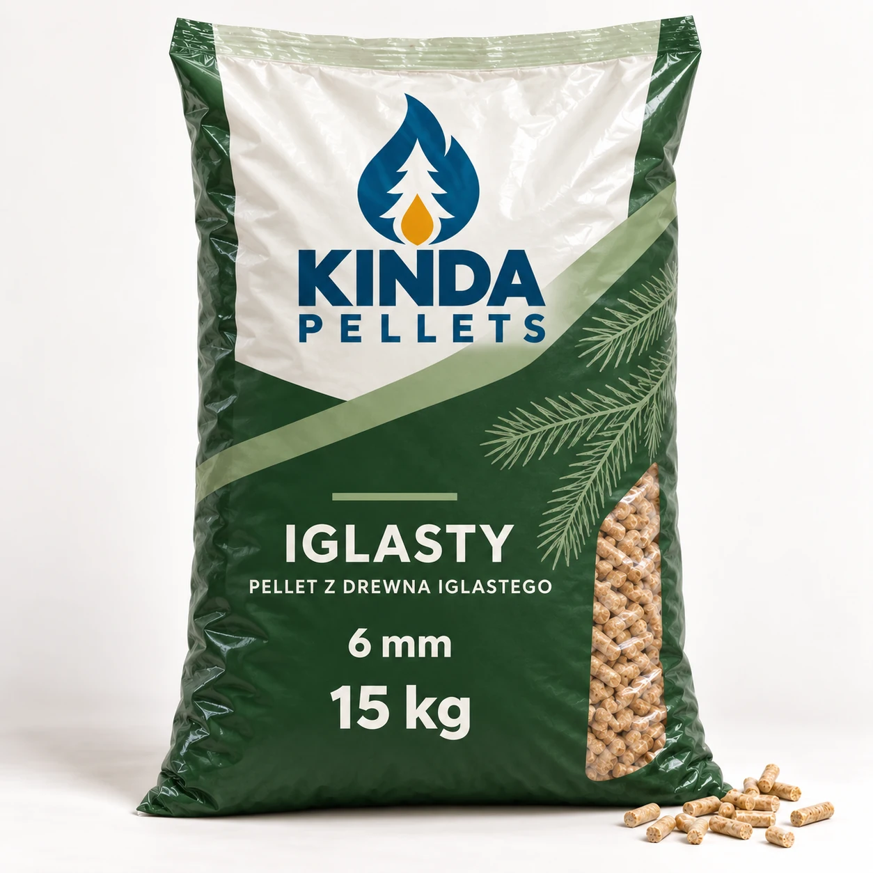 Pellet premium z drewna iglastego 6 mm · paleta 990 kg (66 × 15 kg)