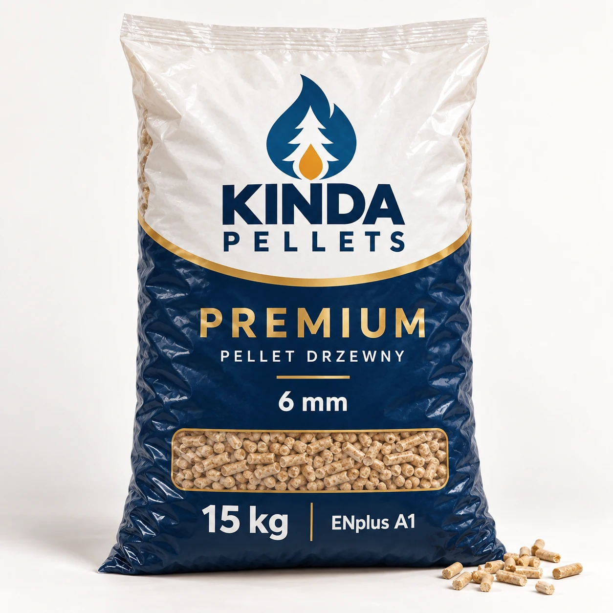 Pellet Kinda Premium ENplus A1 6 mm · paleta 990 kg (66 × 15 kg)